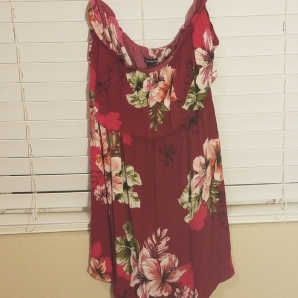 Express Red Floral Summer Strapless Dress - Picture 2 of 2